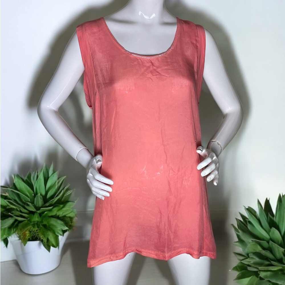 Escada Sport Coral Rhinestone 100% Silk Tank Top (M)
